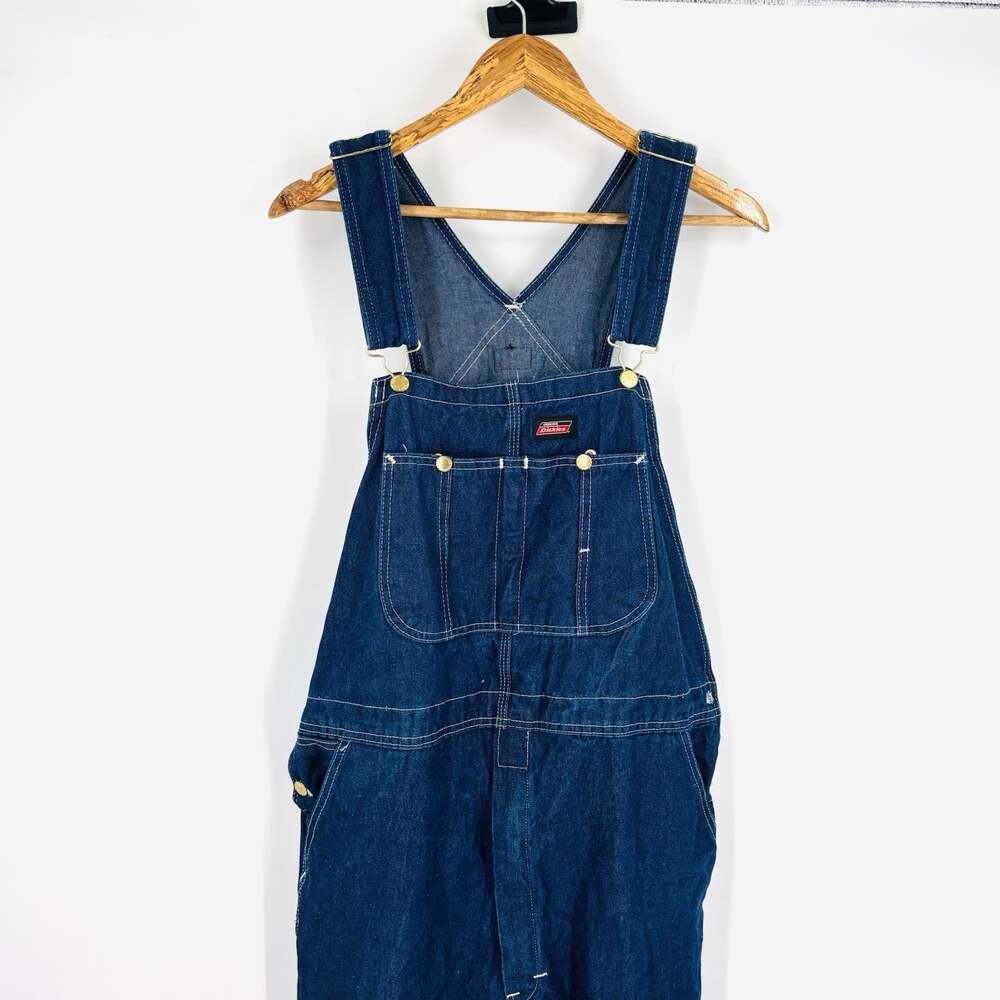 Dickies Bib Overall Pants 44x30 Blue Carpenter American Workwear Dark Wash Denim